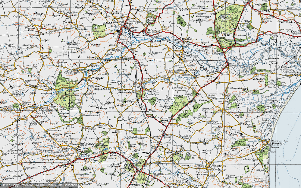 Old Map of Historic Map covering Bramfieldhall Wood in 1921