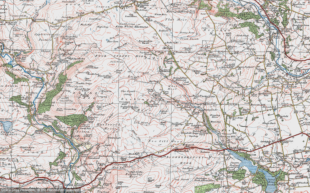 Old Map of Historic Map covering Aked's Dam in 1925