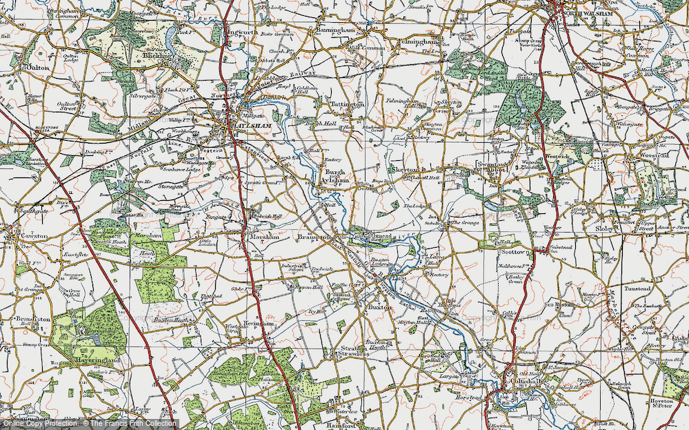 Old Map of Historic Map covering Bure Valley Railway and Walk in 1922