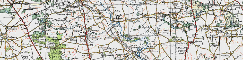 Old map of Bure Valley Railway and Walk in 1922