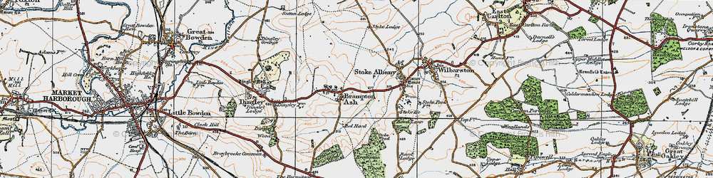 Old map of Brampton Ash in 1920