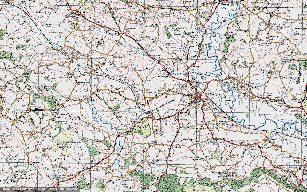 Old Map of Historic Map covering Lower Loxley in 1921
