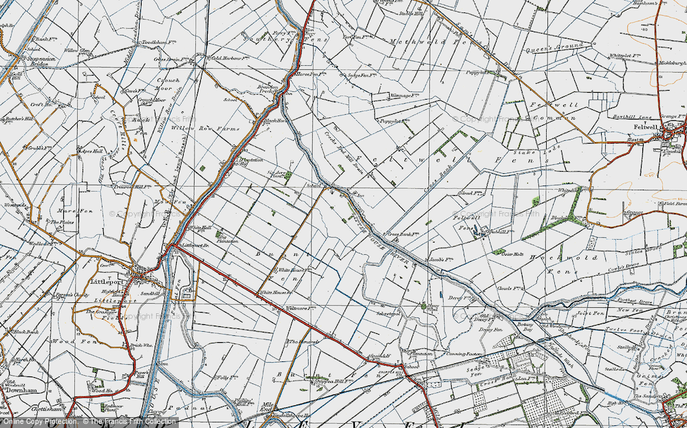 Old Map of Historic Map covering Burnt Fen in 1920