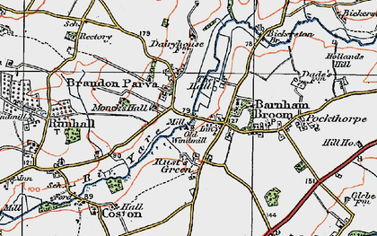 Old map of Brandon Parva in 1921
