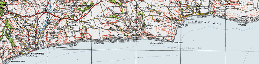 Old map of Branscombe Ebb in 1919