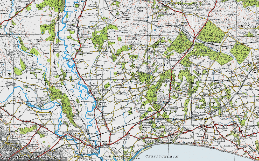 Old Map of Historic Map covering Bransgore Ho in 1919