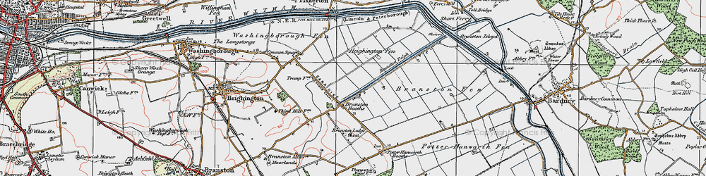 Old map of Branston Booths in 1923