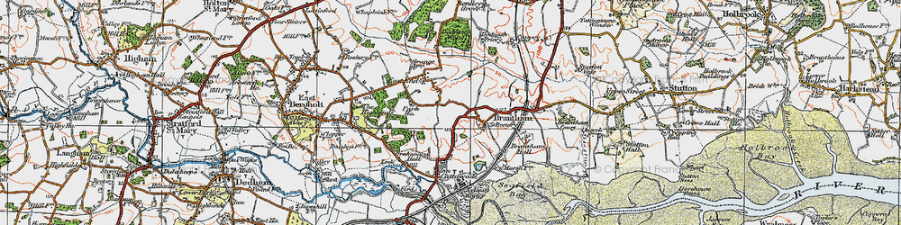 Old map of Brantham Glebe in 1921