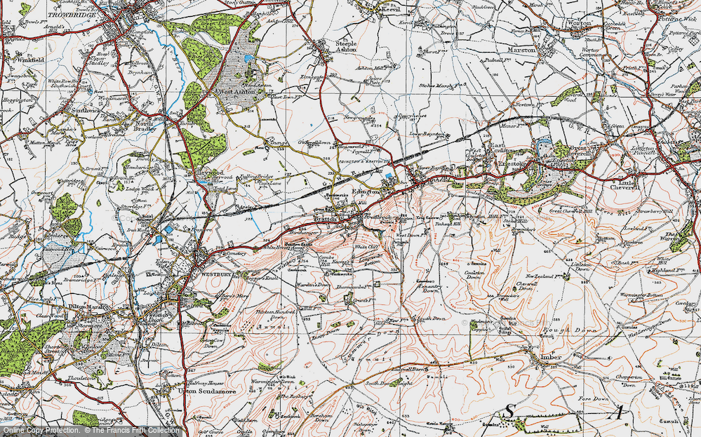 Old Map of Historic Map covering Westbury Hill in 1919