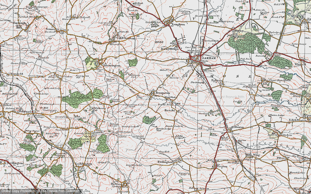 Old Map of Historic Map covering Brooke Priory in 1921