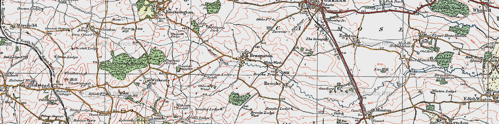 Old map of Braunston-in-Rutland in 1921