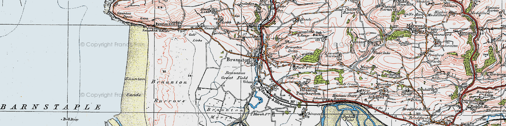 Old map of Braunton in 1919