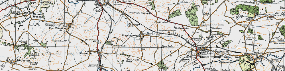 Old map of Braybrooke in 1920
