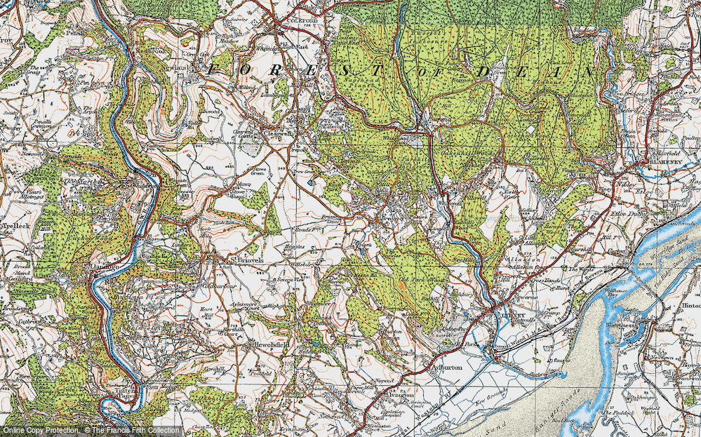 Old Map of Historic Map covering Bream Cross in 1919
