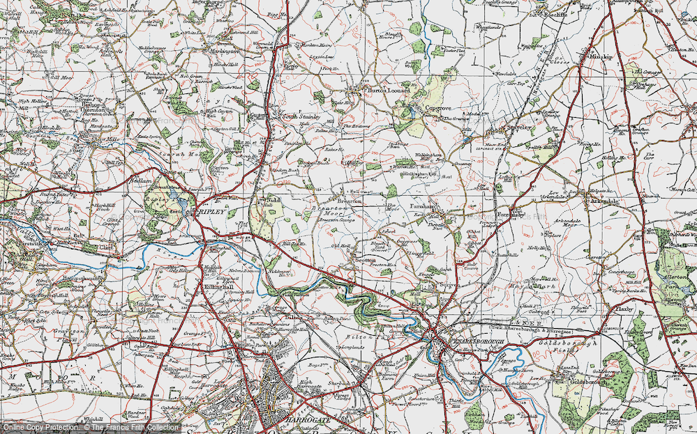 Old Map of Historic Map covering Brearton Moor in 1925