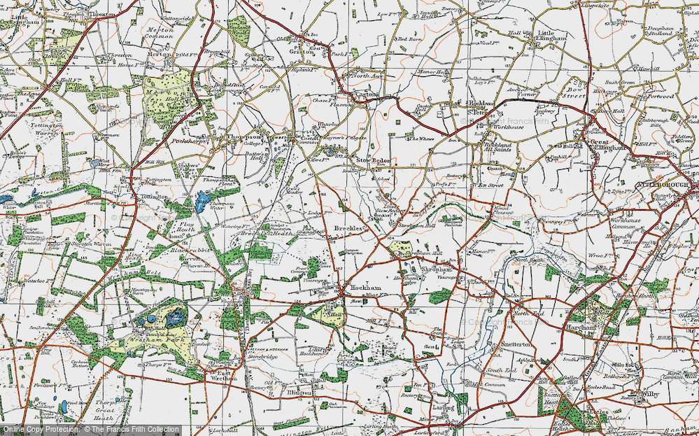 Old Map of Historic Map covering Breckles Heath in 1921