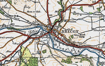 Old map of Brecon in 1923