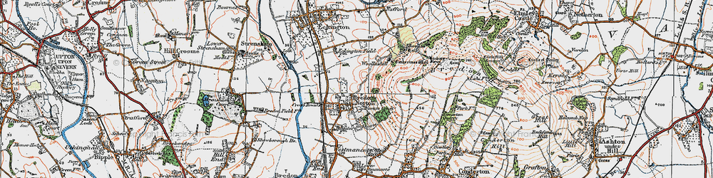Old map of Bredon's Norton in 1919