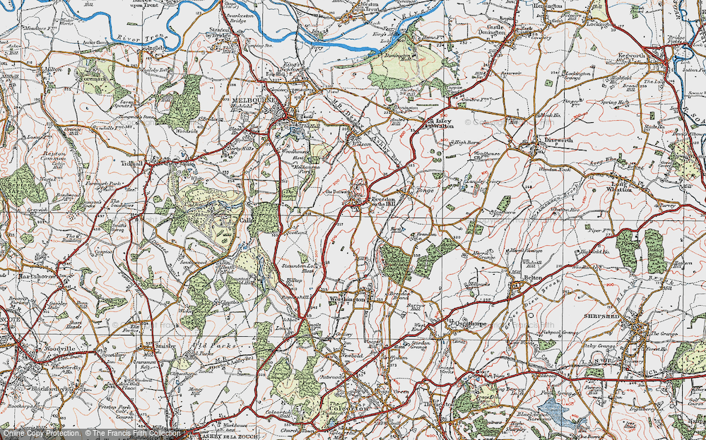 Old Map of Historic Map covering Breedon Hill in 1921