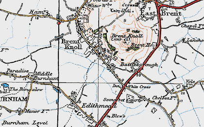 Old map of Brent Knoll in 1919
