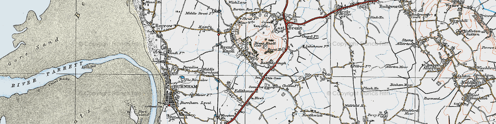 Old map of Brent Knoll in 1919