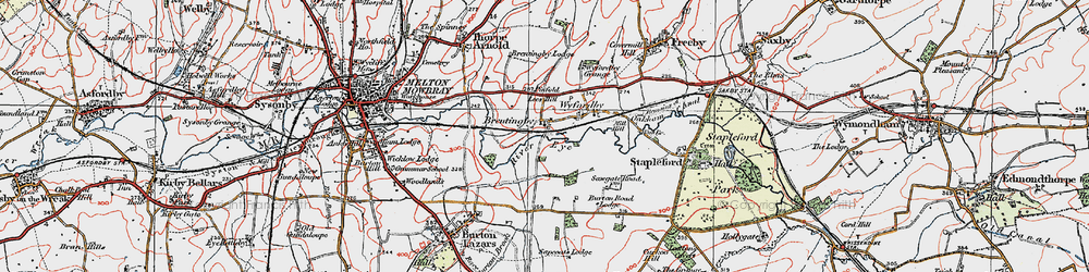 Old map of Brentingby in 1921