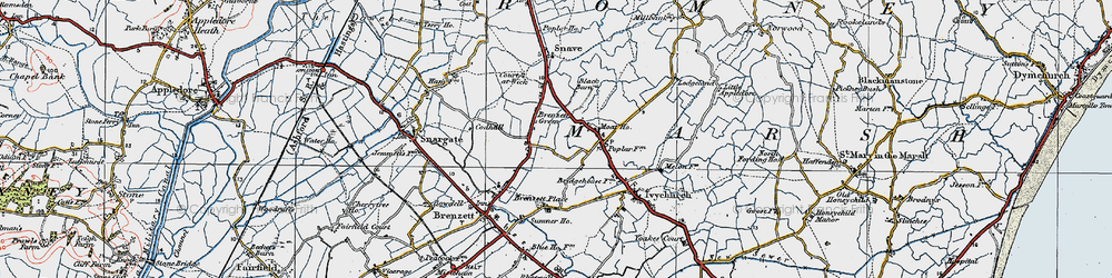 Old map of Brenzett Green in 1921