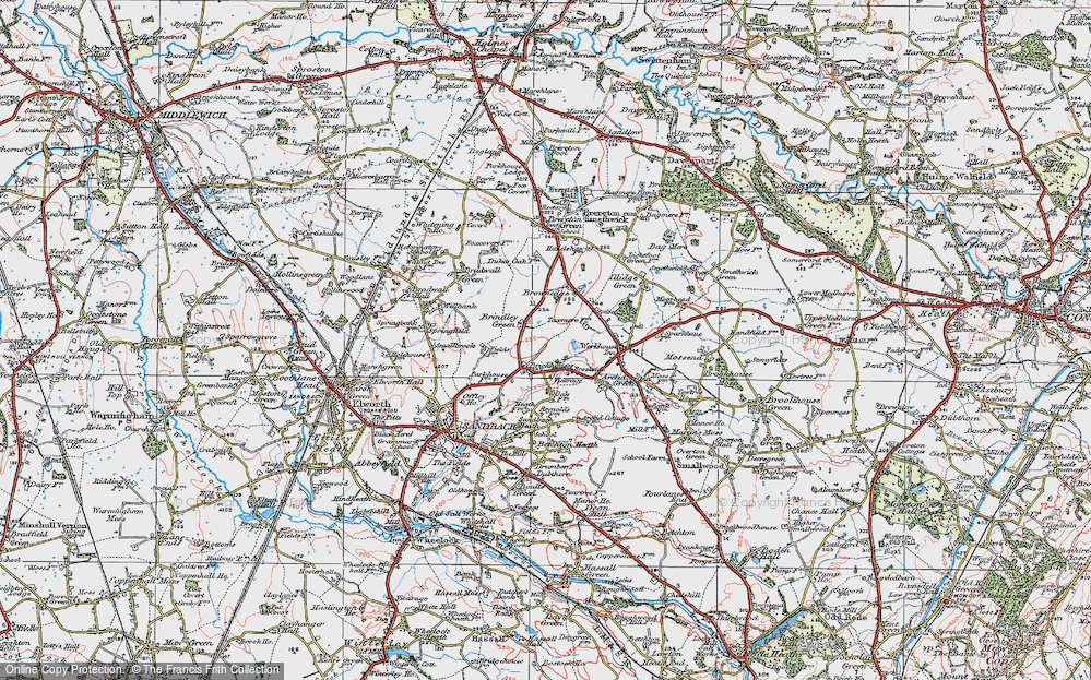Old Map of Historic Map covering Brindley Green in 1923