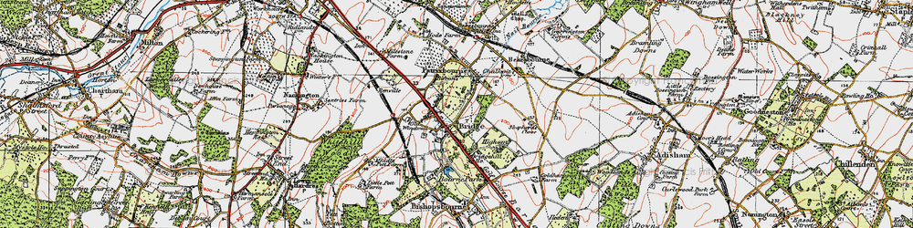 Old map of Barham Downs in 1920