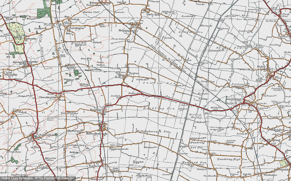 Old Map of Historic Map covering Swaton Fen in 1922