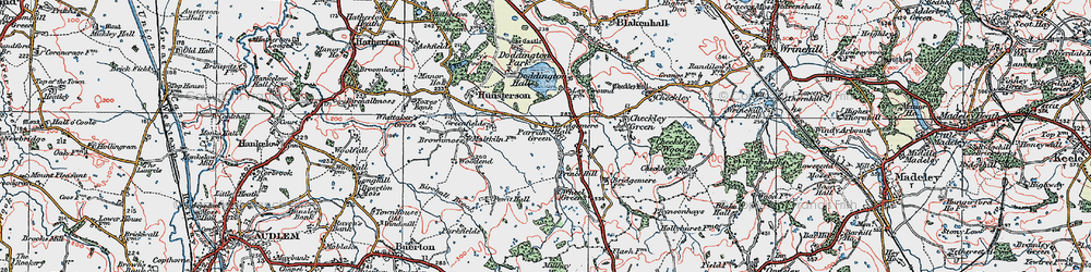 Old map of Bridgemere in 1921