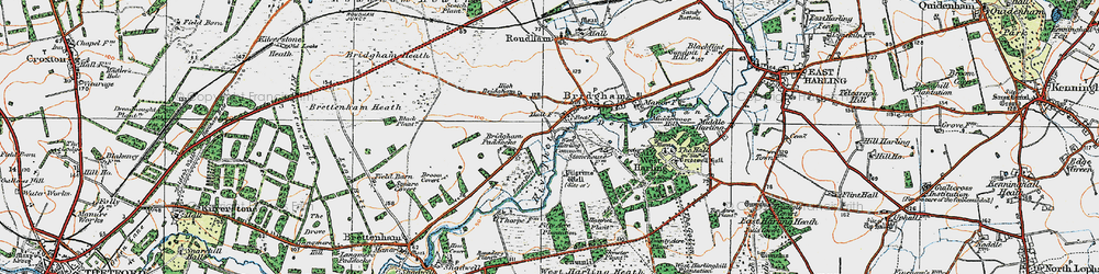 Old map of Brettenham Heath in 1920