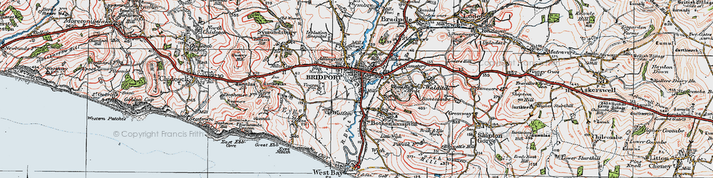 Old map of Bridport in 1919