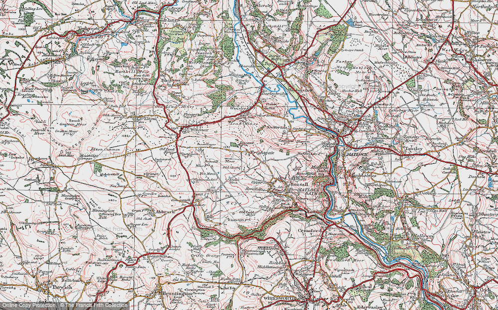 Old Map of Historic Map covering Bonsall Moor in 1923