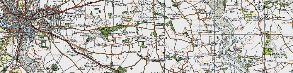 Old map of Bucklesham Hall in 1921