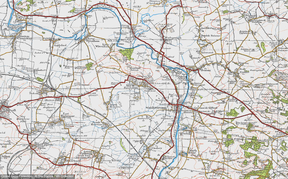 Old Map of Historic Map covering Brightwell Barrow in 1919
