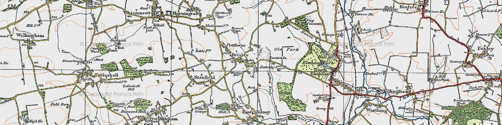 Old map of Brisley in 1921