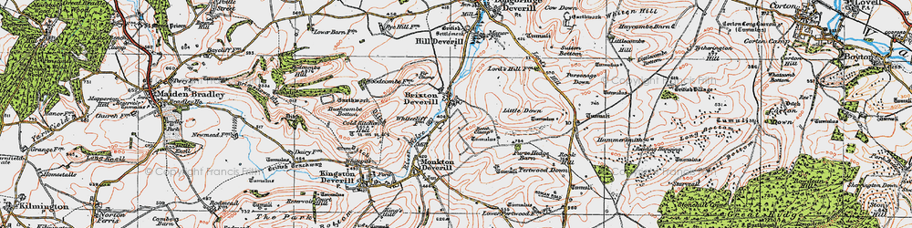 Old map of Brixton Deverill in 1919