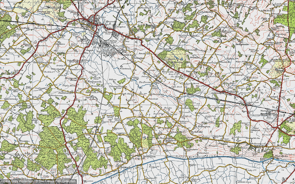 Old Map of Historic Map covering Denne in 1921