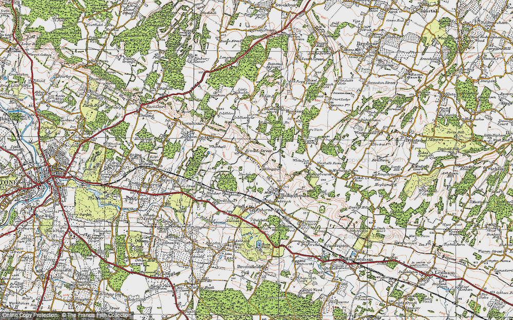 Old Map of Historic Map covering Hucking Hill Ho in 1921