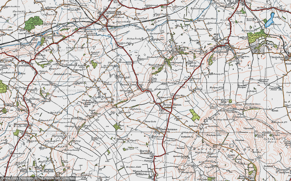Old Map of Historic Map covering Broadtown Hill in 1919