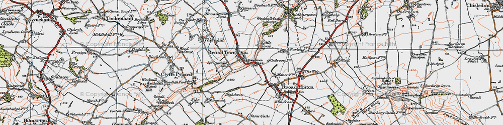 Old map of Broad Town in 1919