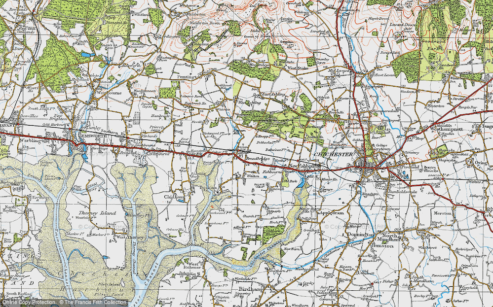 Old Map of Historic Map covering Bosham Sta in 1919