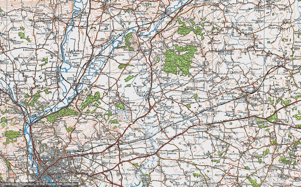 Old Map of Historic Map covering Broadclyst Moor in 1919