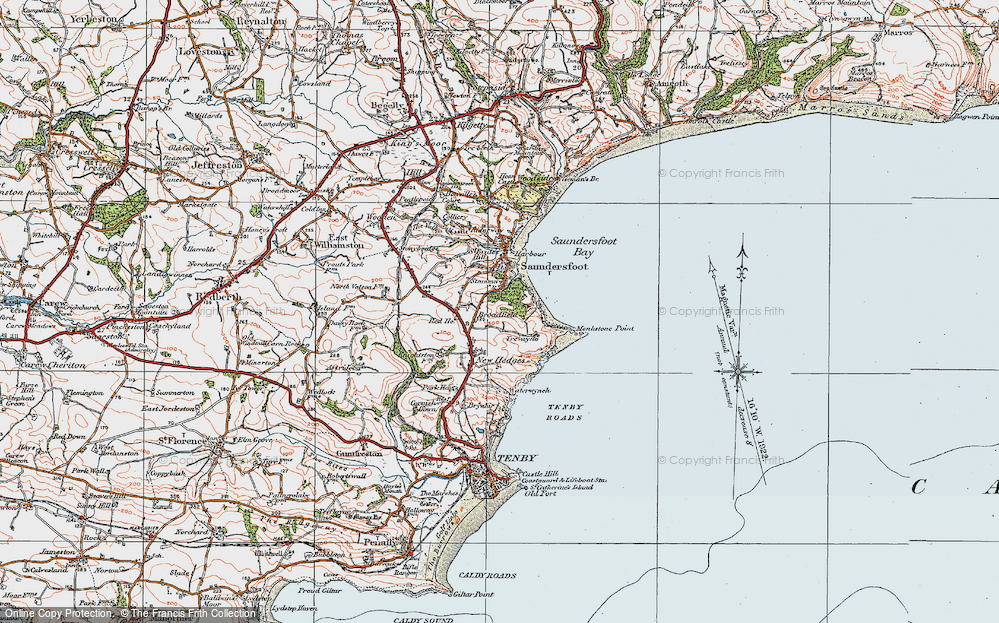 Old Map of Historic Map covering Monkstone Point in 1922