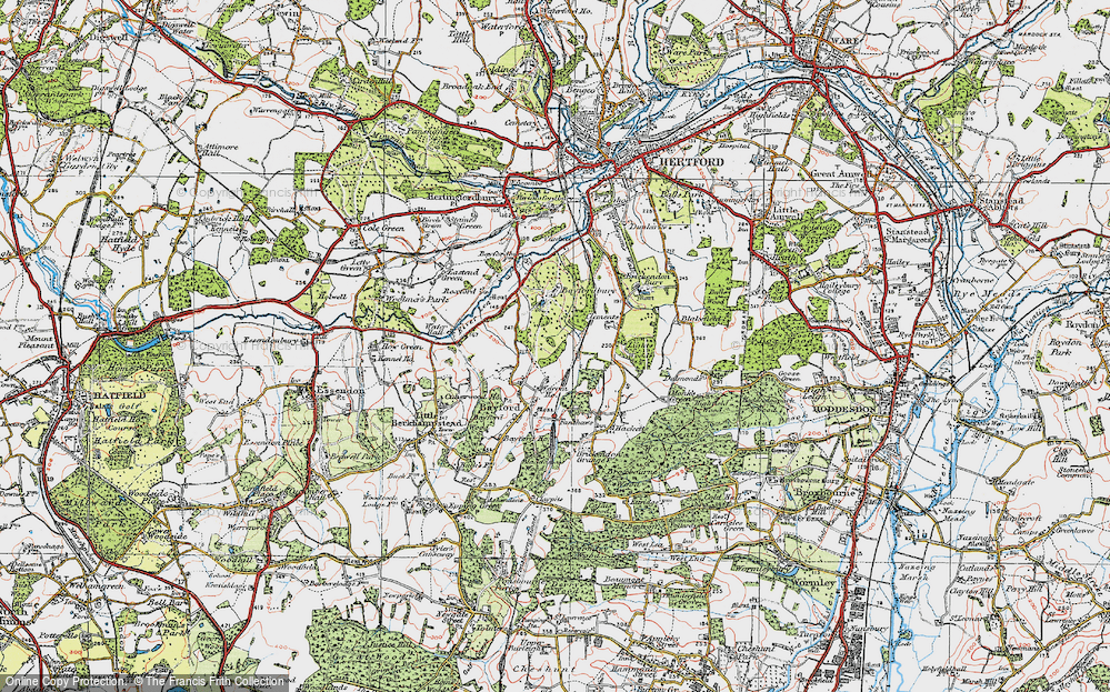 Old Map of Historic Map covering Brickendonbury in 1919