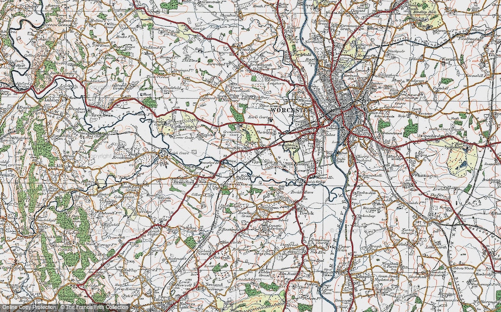 Old Map of Historic Map covering Bransford Br in 1920