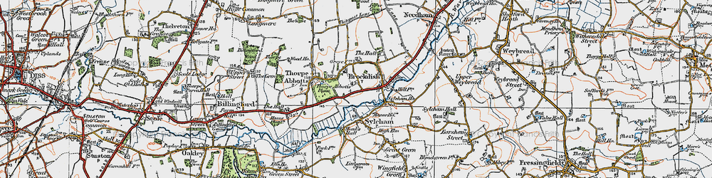 Old map of Brockdish in 1921