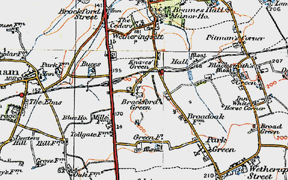 Old map of Brockford Green in 1921