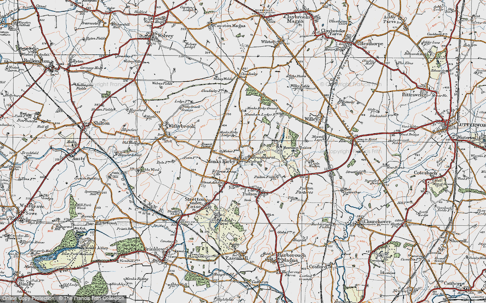 Old Map of Historic Map covering Newnham Paddox in 1920